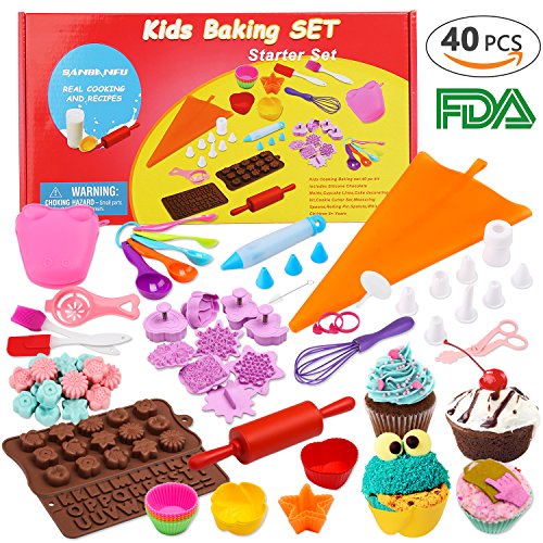 Kids Cooking Baking Set 40 Pcs Include Silicone Chocolate